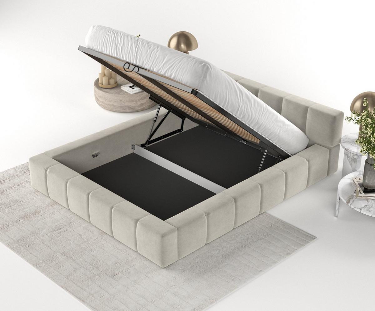 POLSTERBETT Milos mit Stauraum 200/200 cm Hellbeige im Terra NW Stoff - Beige/Schwarz, Holz/Holzwerkstoff (200/200cm) - AltaBeds