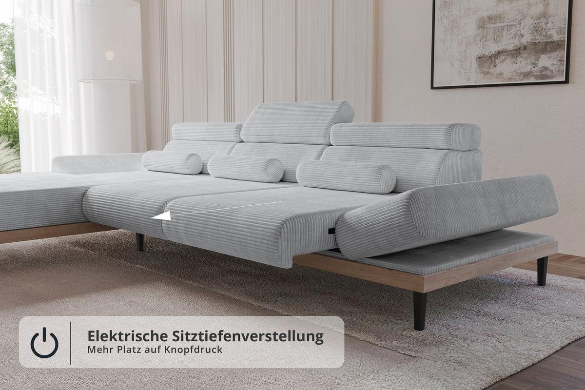 ELEKTRISCHES ECKSOFA Links MONA 316x205x85 Grau Cord - Schieferfarben/Grau, Holzwerkstoff/Textil (316/205cm) - ALTDECOR