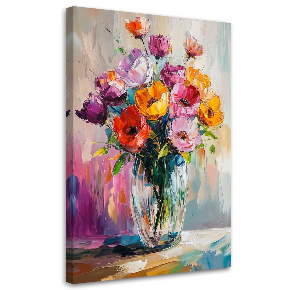 LEINWANDBILD Blumenstrauß in einer Vase - Multicolor, Textil (80/120cm) - Feeby