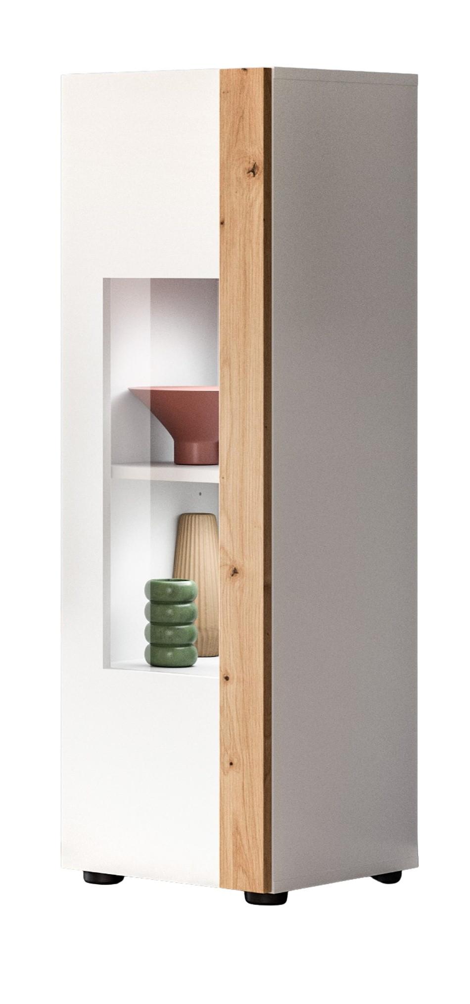 VITRINE weiß und Eiche 30 x 110 cm, Vitrinenschrank stehend/hängend - Schwarz/Weiß, Glas/Holzwerkstoff (30/112/33cm) - Inn.Furn