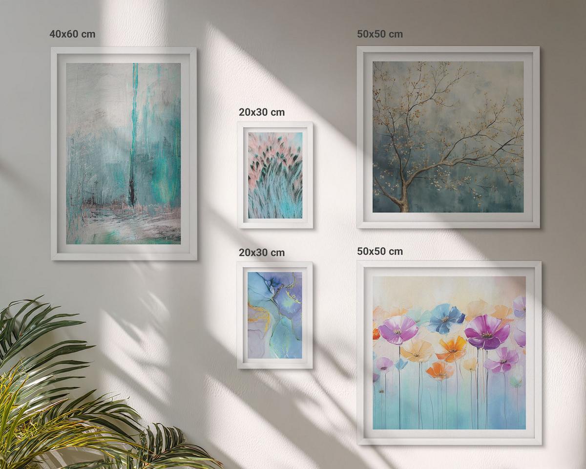 BILDER SET 5er Set - 50x50 cm & 20x30 cm & 40x60 cm Weißer Rahmen - Leuchtturm, Landschaft, Mädchen, Pferd - Weiß, Kunststoff (40/60cm) - TULUP