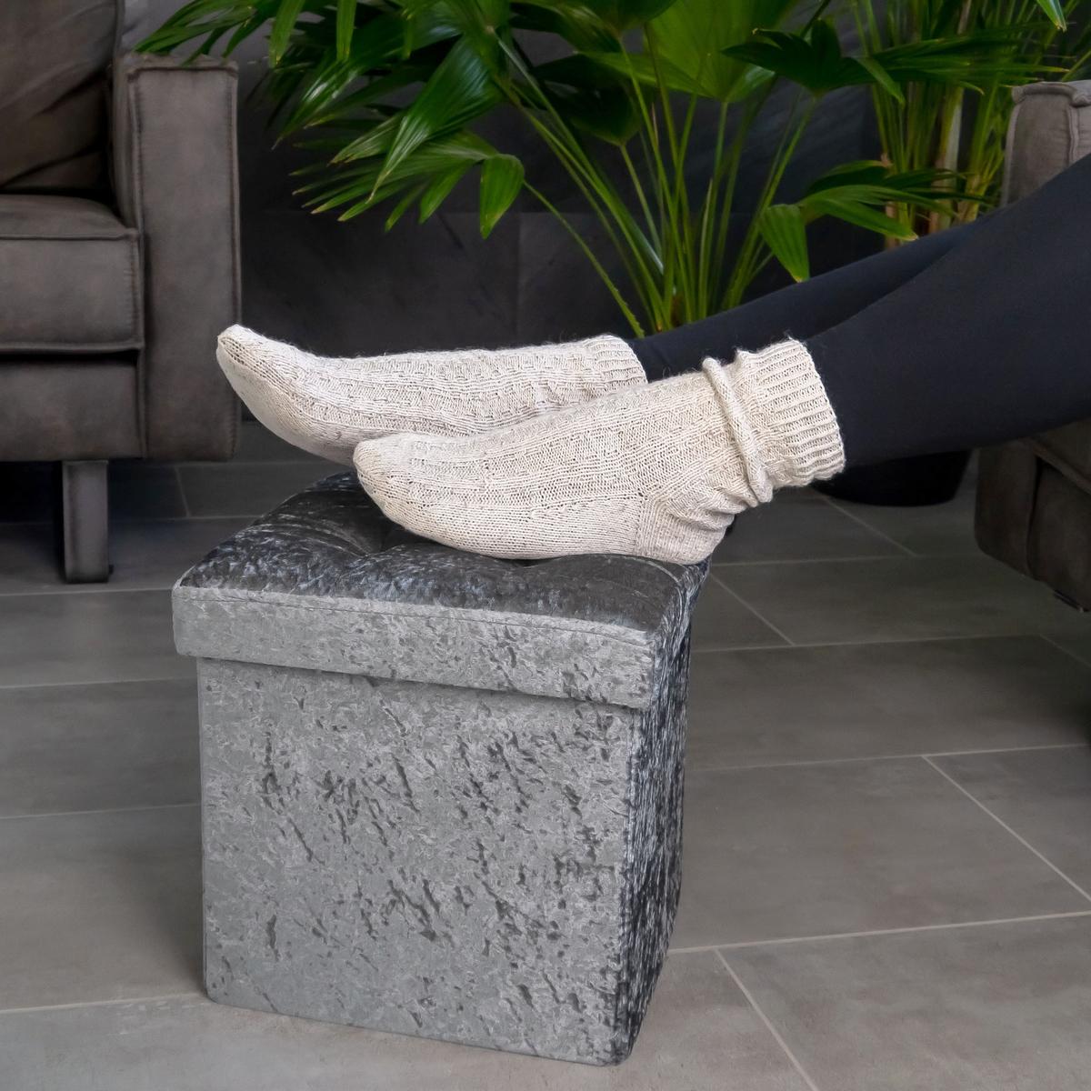 SITZHOCKER Faltbar mit Samtbezug 30/30/30 cm (Grau) - Grau, Karton (30/30/30cm) - Intirilife