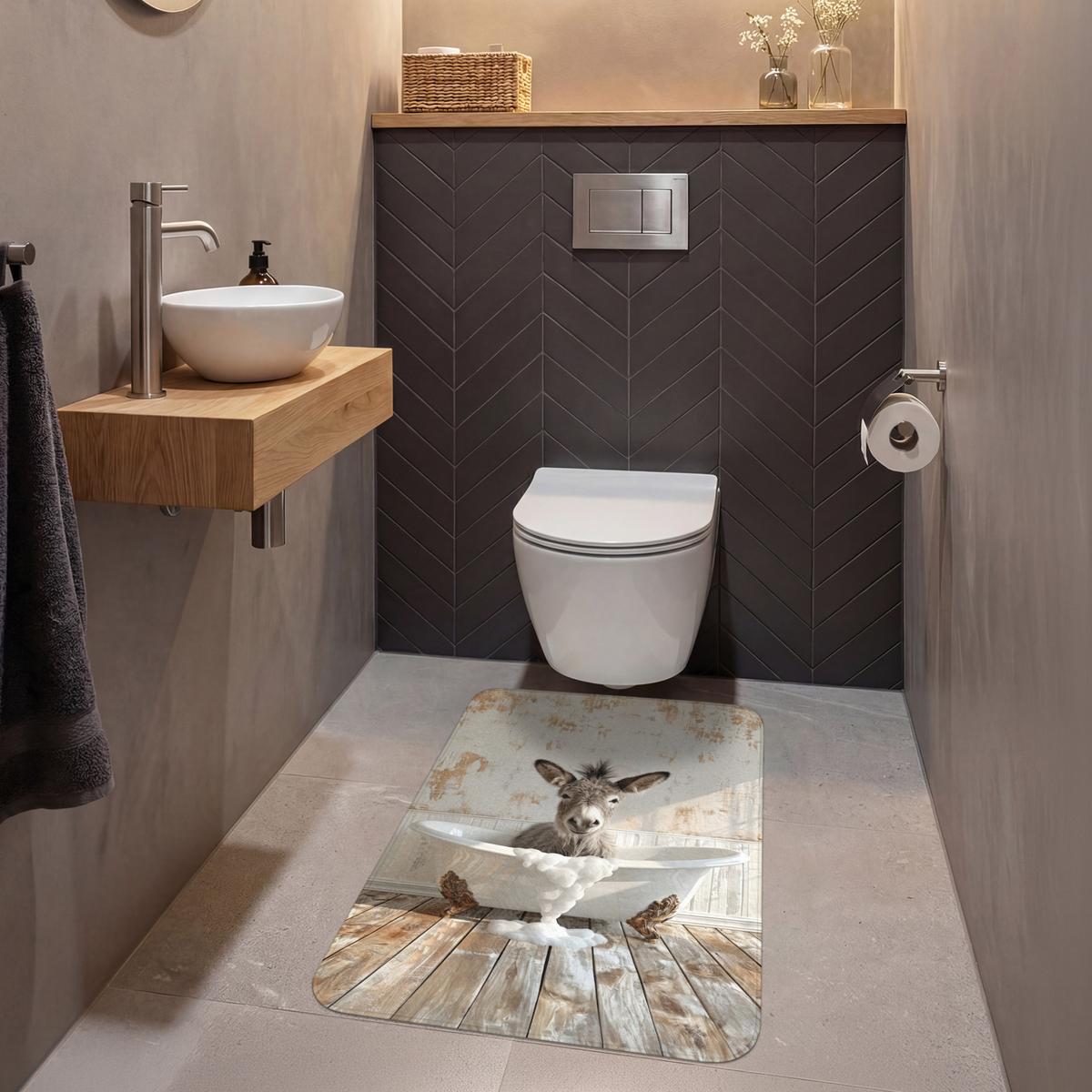 WC-VORLEGER Esel - Tiere - Badewanne - Schaumstoff Toilettenvorleger 60x90 cm - Creme, Textil (60/1cm) - OnlyWow