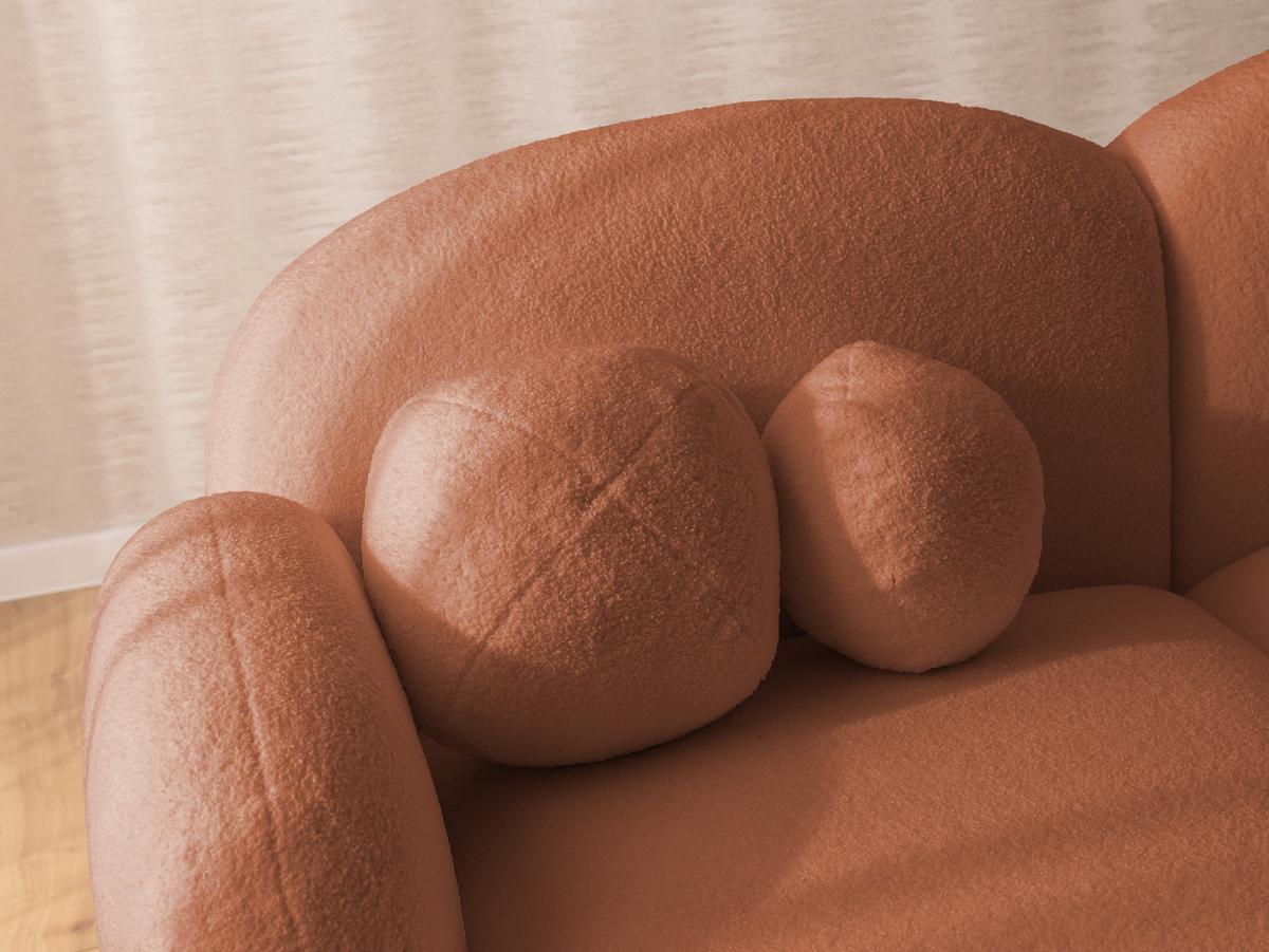 ECKSOFA Nuvola mit abgerundetem Design Terrakotta Bouclé-Stoff - Ottomane Links - Terracotta/Schwarz, Holz/Kunststoff (268/146cm) - S-Style Möbel