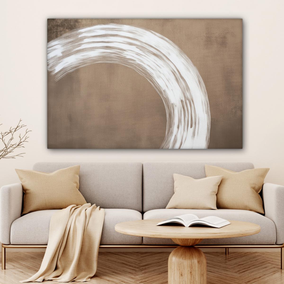 LEINWANDBILD Farbe - Braun - Japandi Wohnzimmer Groß 120x80 cm - Kupferfarben, Textil (120/80cm) - MuchoWow