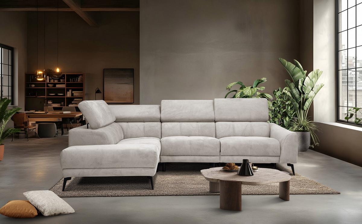ECKSOFA LARS 5-Sitzer, 1 Relax, verstellbare Kopfstützen, beige - Beige/Schwarz, Holzwerkstoff/Textil (284/201cm) - Wozimo
