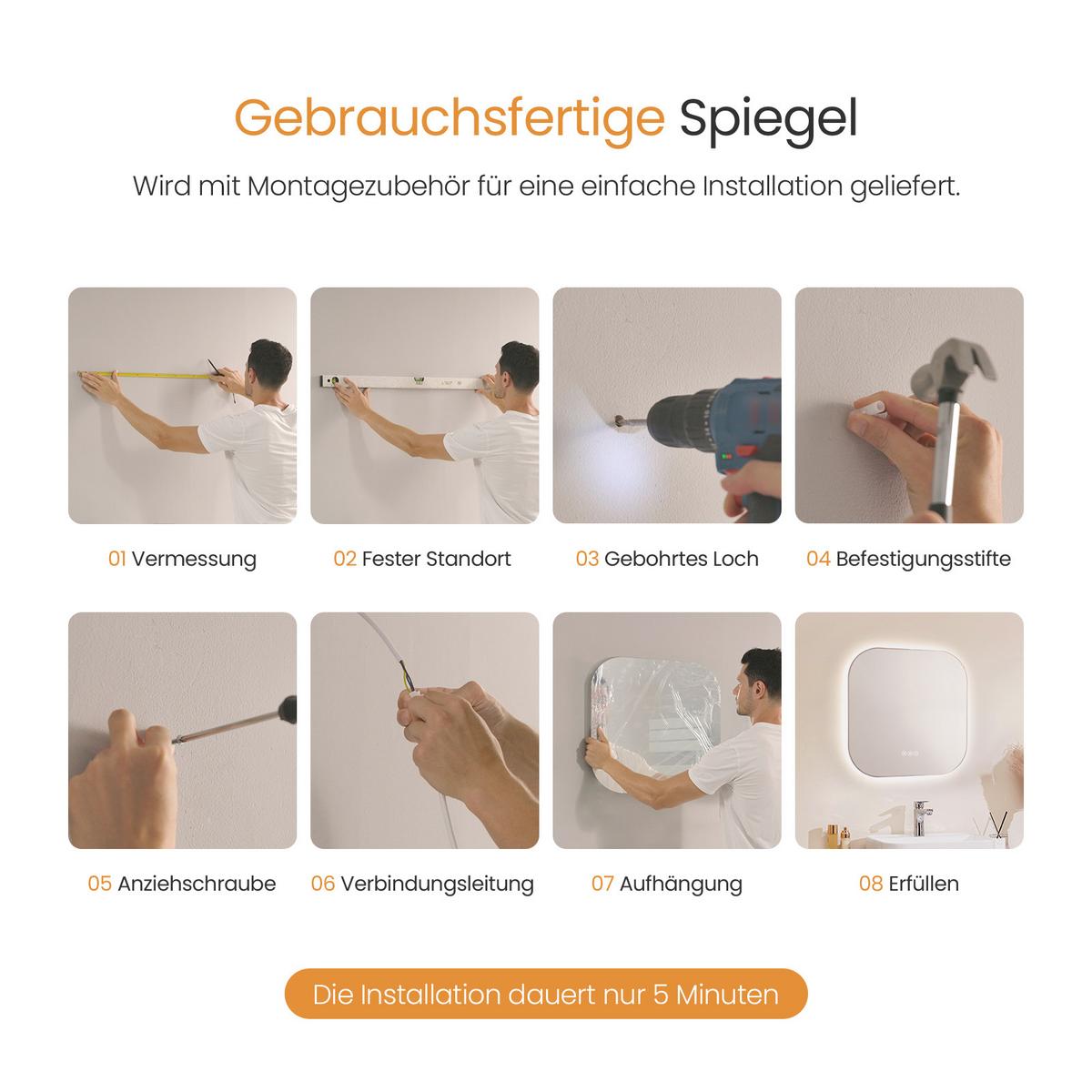 BADSPIEGEL mit Beleuchtung Quadratischer 60/60 cm - Transparent, Glas (60/60/2.5cm) - EMKE