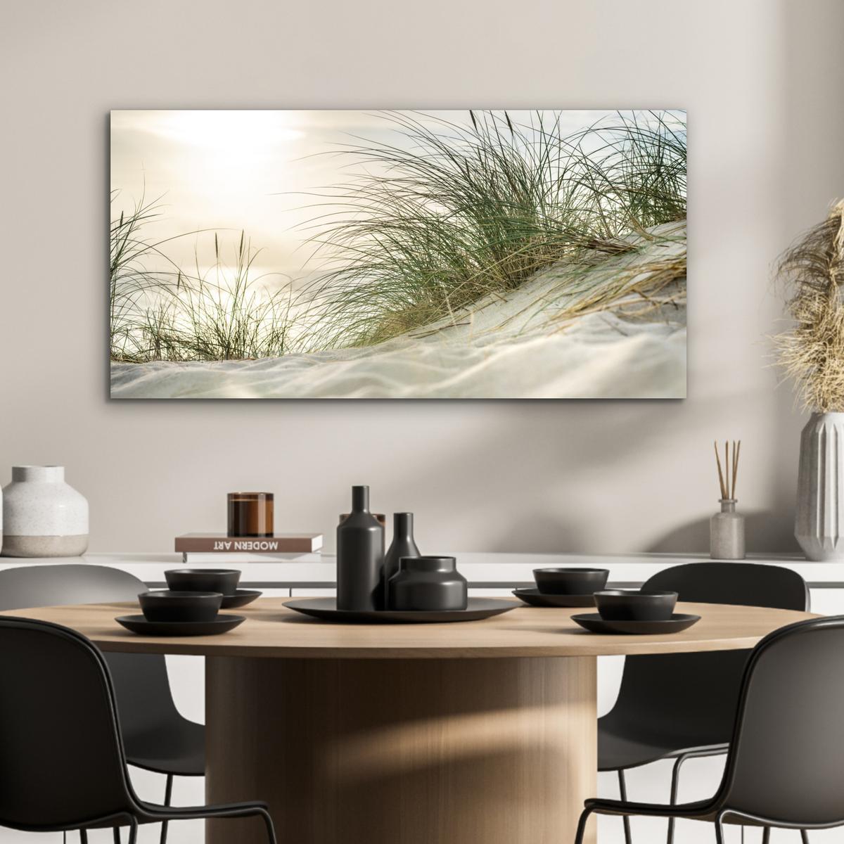 METALLBILD Dünen mit Strandhafer in der Sonne des Nationalparks Schleswig-Holsteinisches Wattenmeer 80x40 cm - Creme, Metall (80/40cm) - MuchoWow