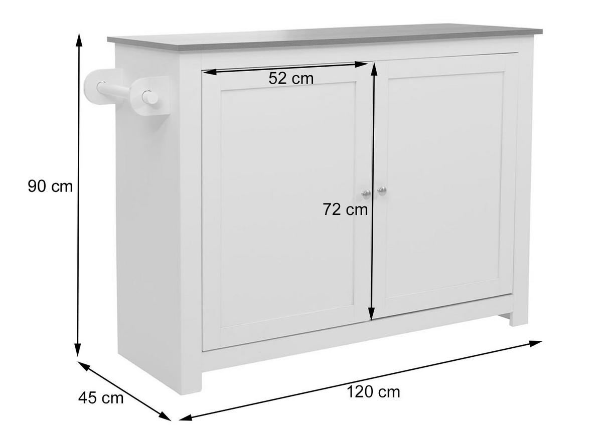 KÜCHENINSEL Weiß, Braun - Weiß/Braun, Holz (120/90/45cm) - MCW