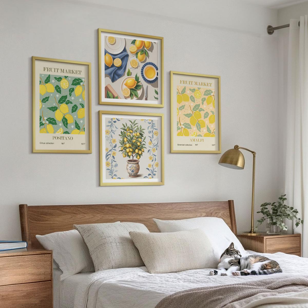 BILDER SET 4er Set - 50x50 cm & 40x60 cm Goldrahmen - Zitrusfrüchte aus Italien - Goldfarben, Kunststoff (50/50cm) - TULUP