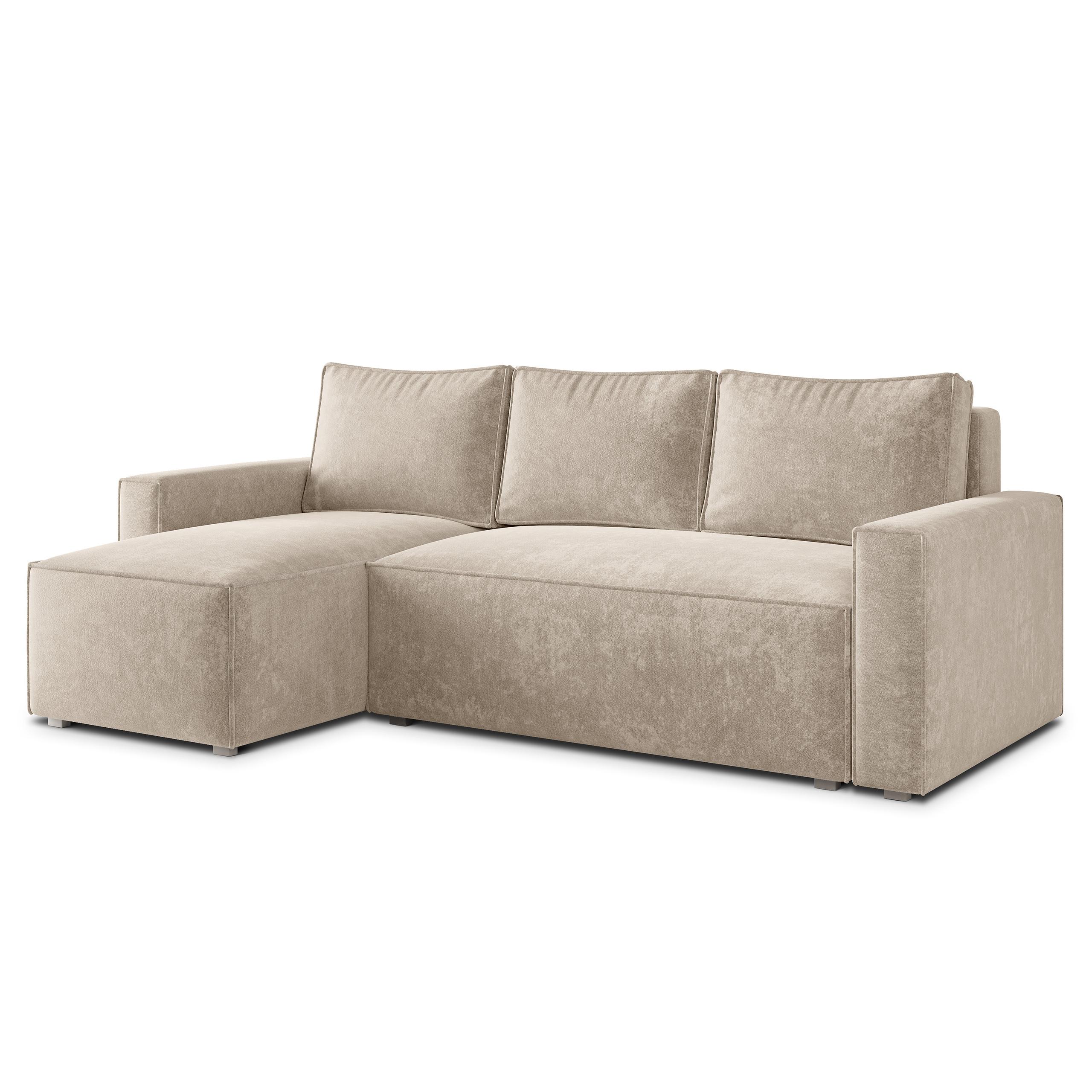 ECKSOFA POTARO LM Creme Chenille mit Schlaffunktion - Creme, Holzwerkstoff/Textil (232/140cm) - MASSENO