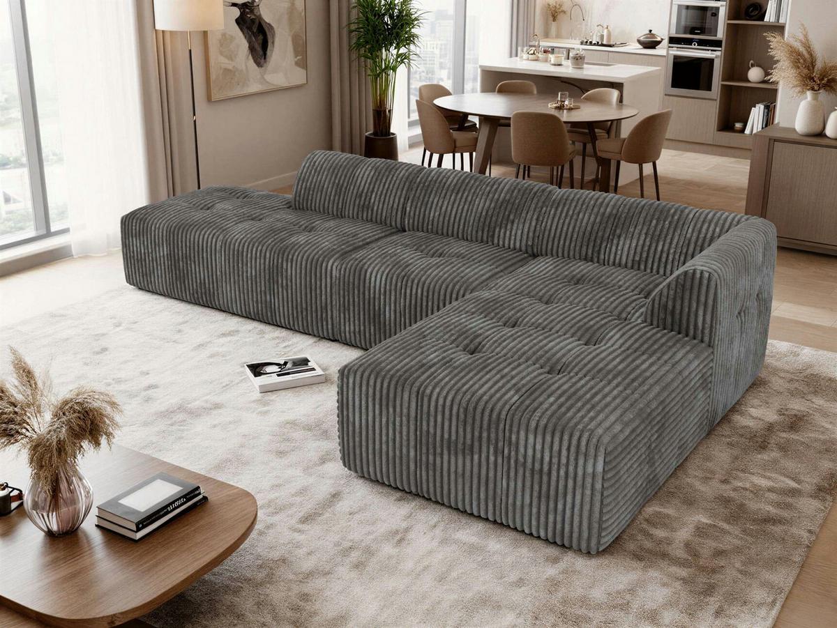 ECKSOFA GRIDA 3M L Grau Cord - Rechts - Schwarz/Grau, Kunststoff/Textil (176/335cm) - MKS
