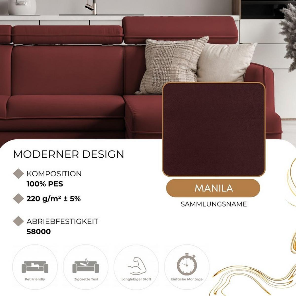 ECKSOFA BENI mit Schlaffunktion und Bettkasten, Stoff Rot - Rot, Kunststoff/Textil (220/160cm) - Idohome