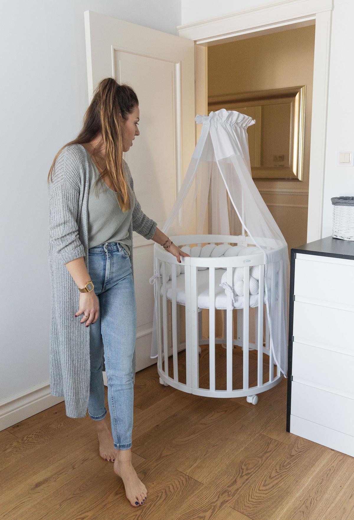 BABYBETT WHITE OVAL 7in1 mit Matratze - Weiß, Holz/Textil (73/125cm) - waldin