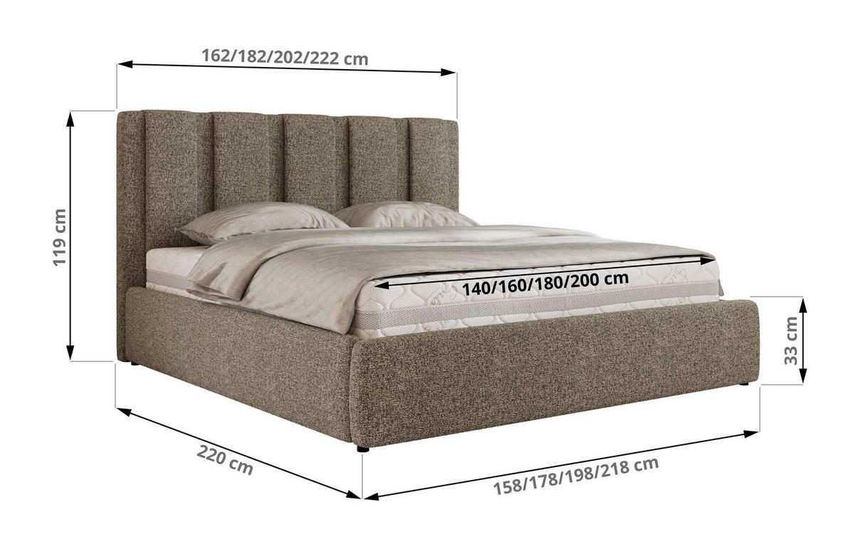 POLSTERBETT SAVINO CLASSIC 140/200 - Grau Struktur - Multipocket-Matratze - Grau, Textil (140/200cm) - MKS