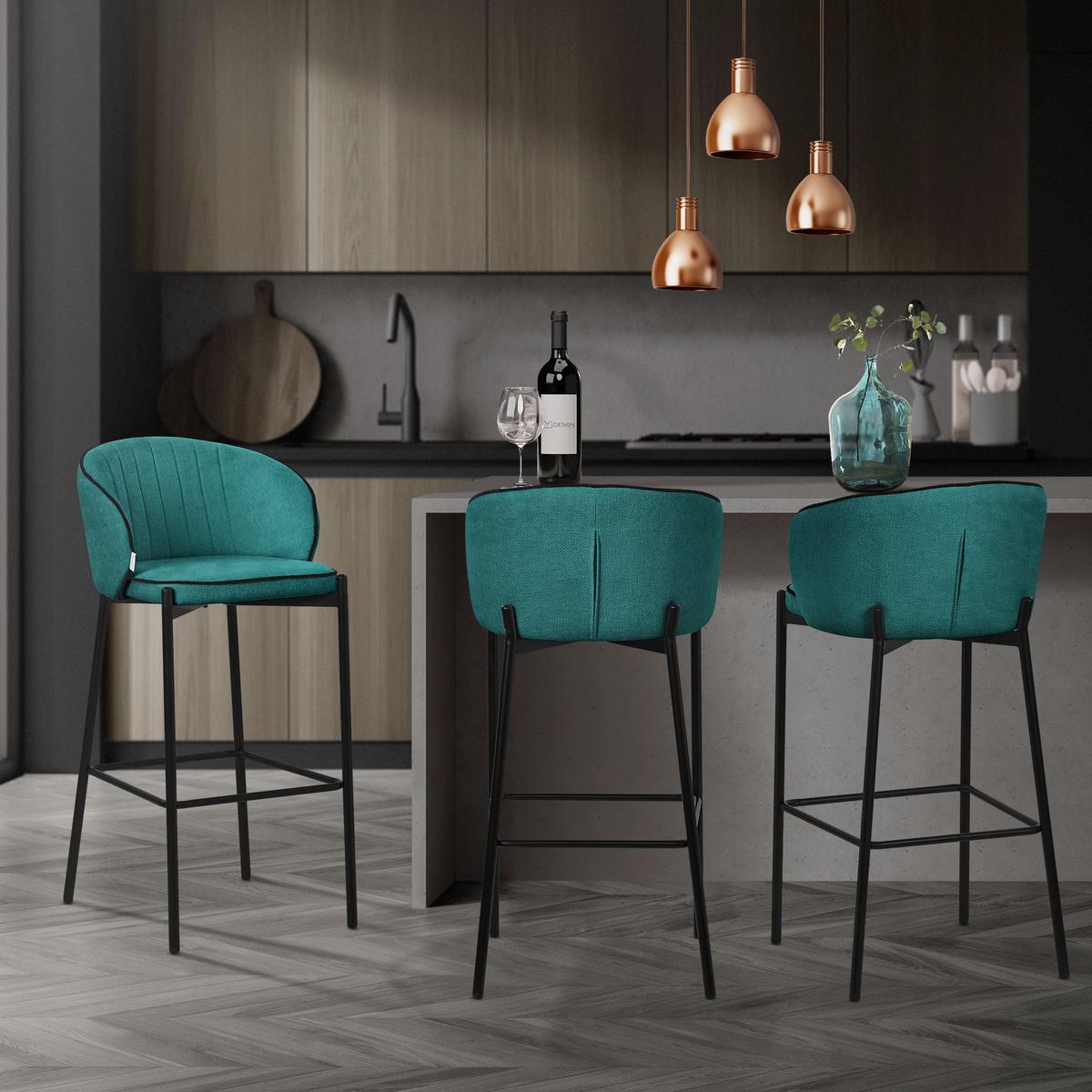 BARHOCKER 2er Set Petrol mit Stoffbezug - Petrol/Schwarz, Textil/Metall (50/101/54cm) - ML-DESIGN