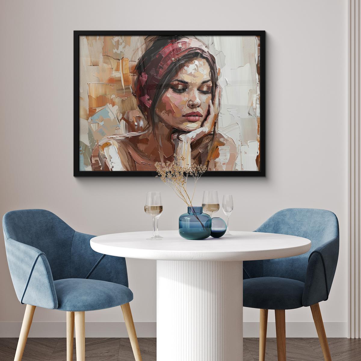 POSTER MIT RAHMENGERAHMTES BILD Frau - Lackierung - Porträt - Modern 80x60 cm - Altrosa, Papier (80/60cm) - MuchoWow