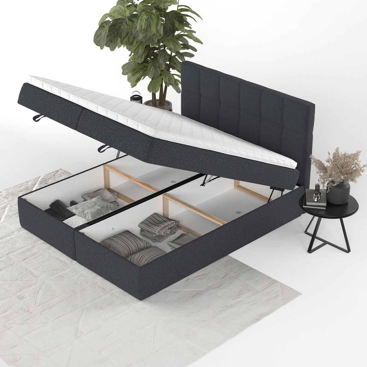 BOXBETT Savio 140/200 cm Anthrazit im Riva Stoff - Anthrazit/Schwarz, Holz/Holzwerkstoff (140/200cm) - AltaBeds