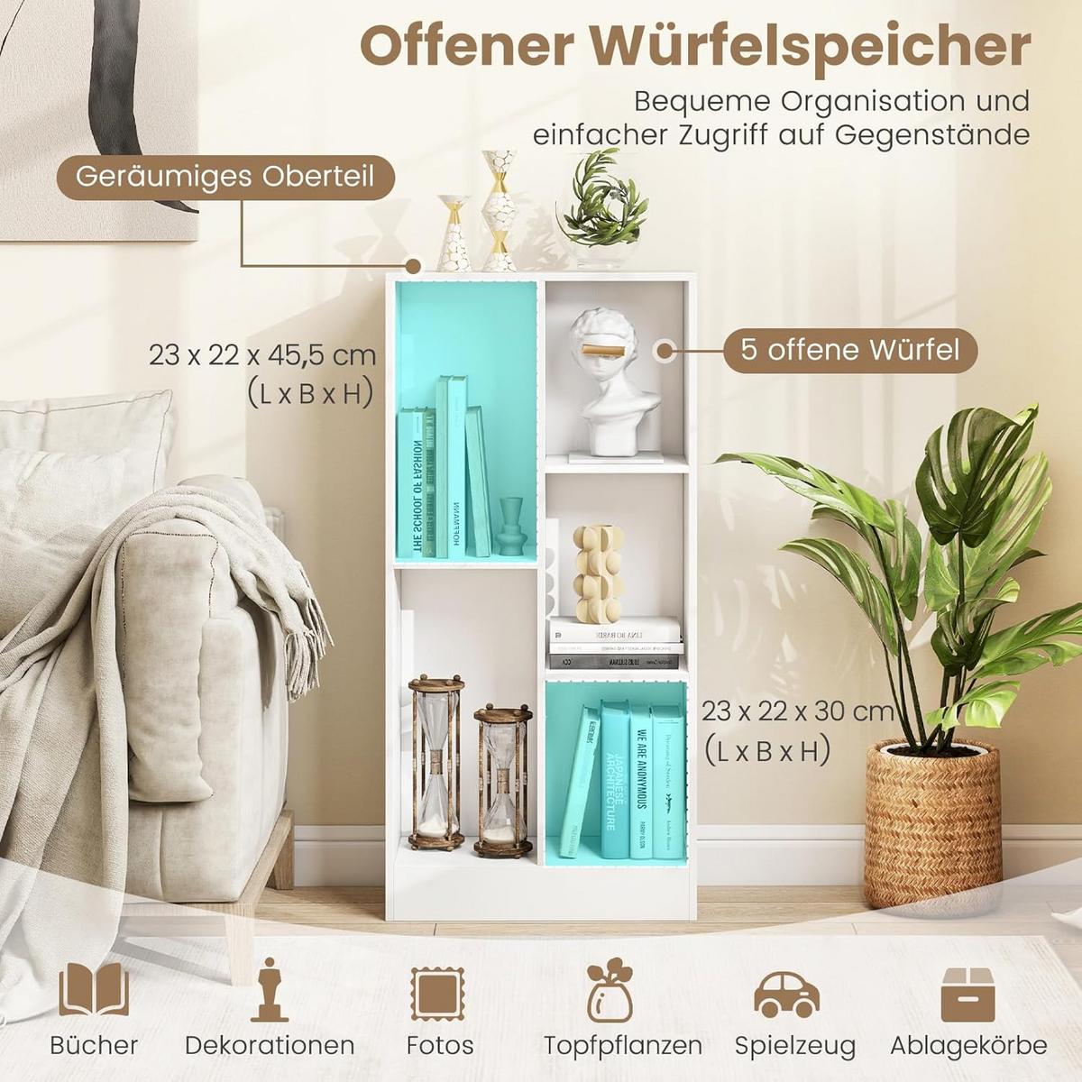 BUCHERREGAL Weiß - Weiß, Holz (50/104/24cm) - COSTWAY