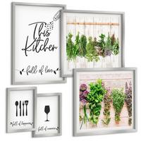 BILDER SET 5er Set - 50x50 cm & 20x30 cm & 40x60 cm Silberner Rahmen - Tisch aus Zitronenbaum - Silberfarben, Kunststoff (40/60cm) - TULUP