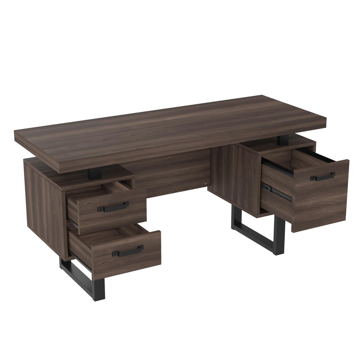 BÜROSCHREIBTISCH braun-schwarz, Stahlgestell, 3 Schubladen - Walnussfarben, Holzwerkstoff (54/135/76cm) - Urban Meuble