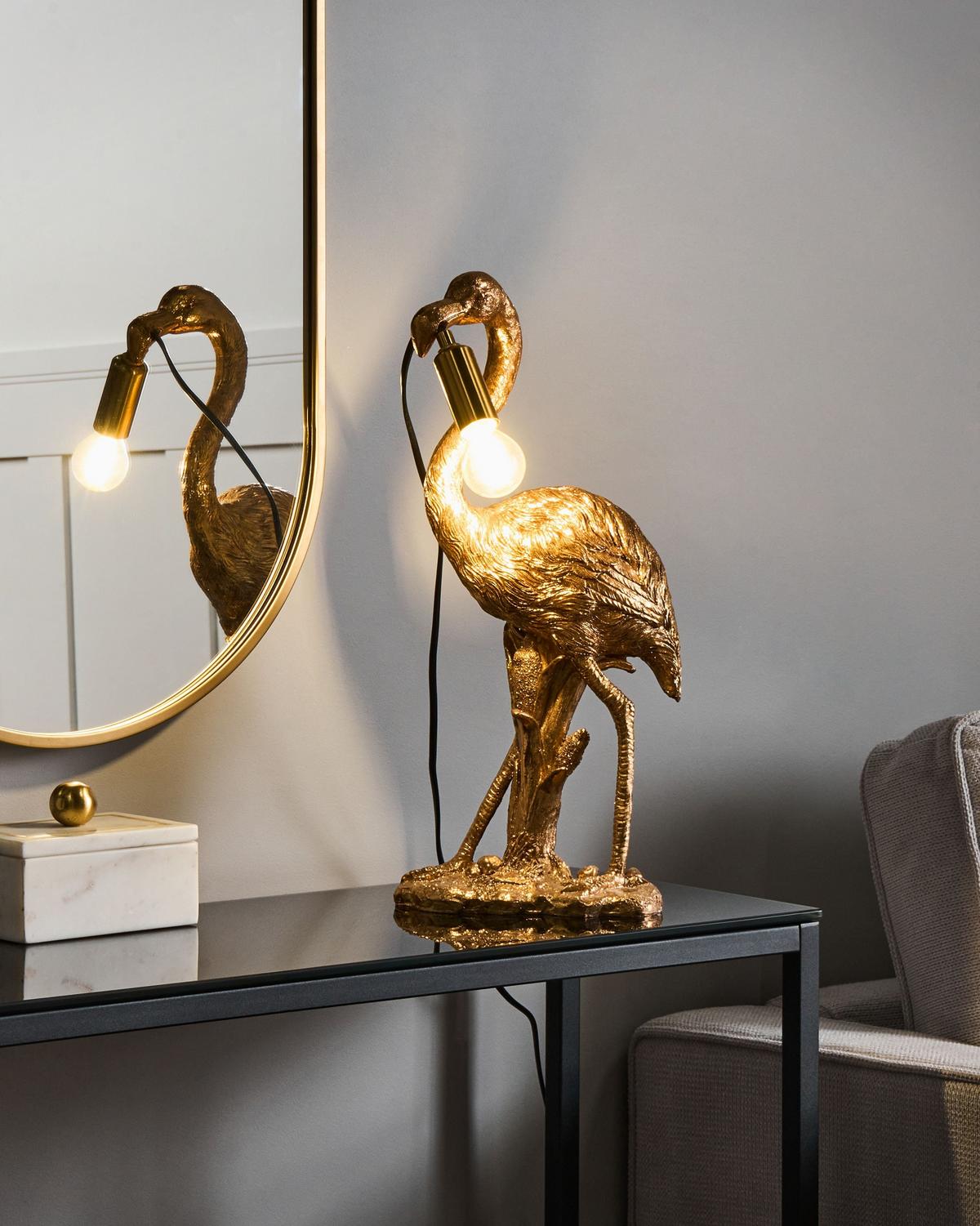 TISCHLAMPE Flamingo Gold Vice - Messingfarben/Goldfarben, Kunststoff (12/20/47cm) - Beliani