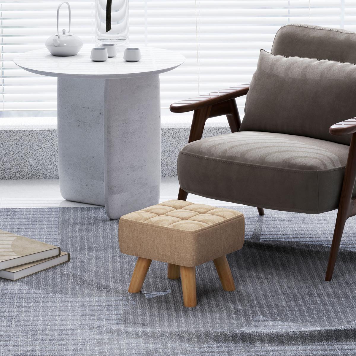 FUSSHOCKER Hocker Moderner Sitzhocker mit Leinenoptik, Holzbeine, Braun - Braun, Kunststoff (27/26/27cm) - HOMCOM