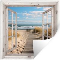 WANDTATTOO Fenster - Meer - Küste - Natur - Ausblick - Strand - Wattenmeer Wanddeko 50x50 cm - Beige, Kunststoff (50/50/0.1cm) - MuchoWow