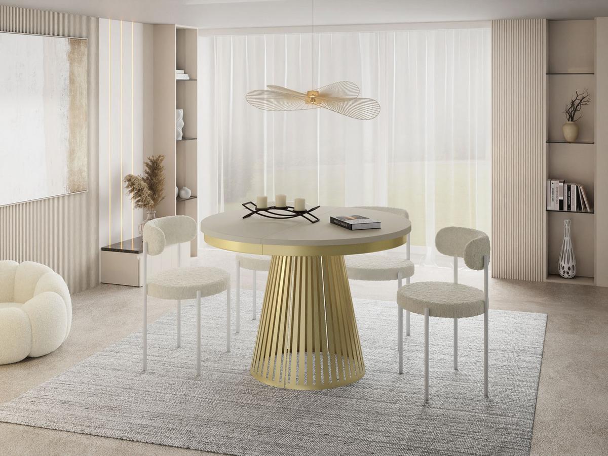 ESSTISCH Naro rund ausziehbar mit Goldem Lamellen-Metallgestell, Beige-Grau Kaschmir 100-180/100/76 cm - Kaschmir/Beige, Holzwerkstoff/Metall (100/180/76cm) - WFL GROUP
