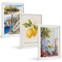 BILDER SET 3er Set - 40x60 cm Weißer Rahmen - Ansichten von Positano mit Zitronen - Weiß, Kunststoff (40/60cm) - TULUP