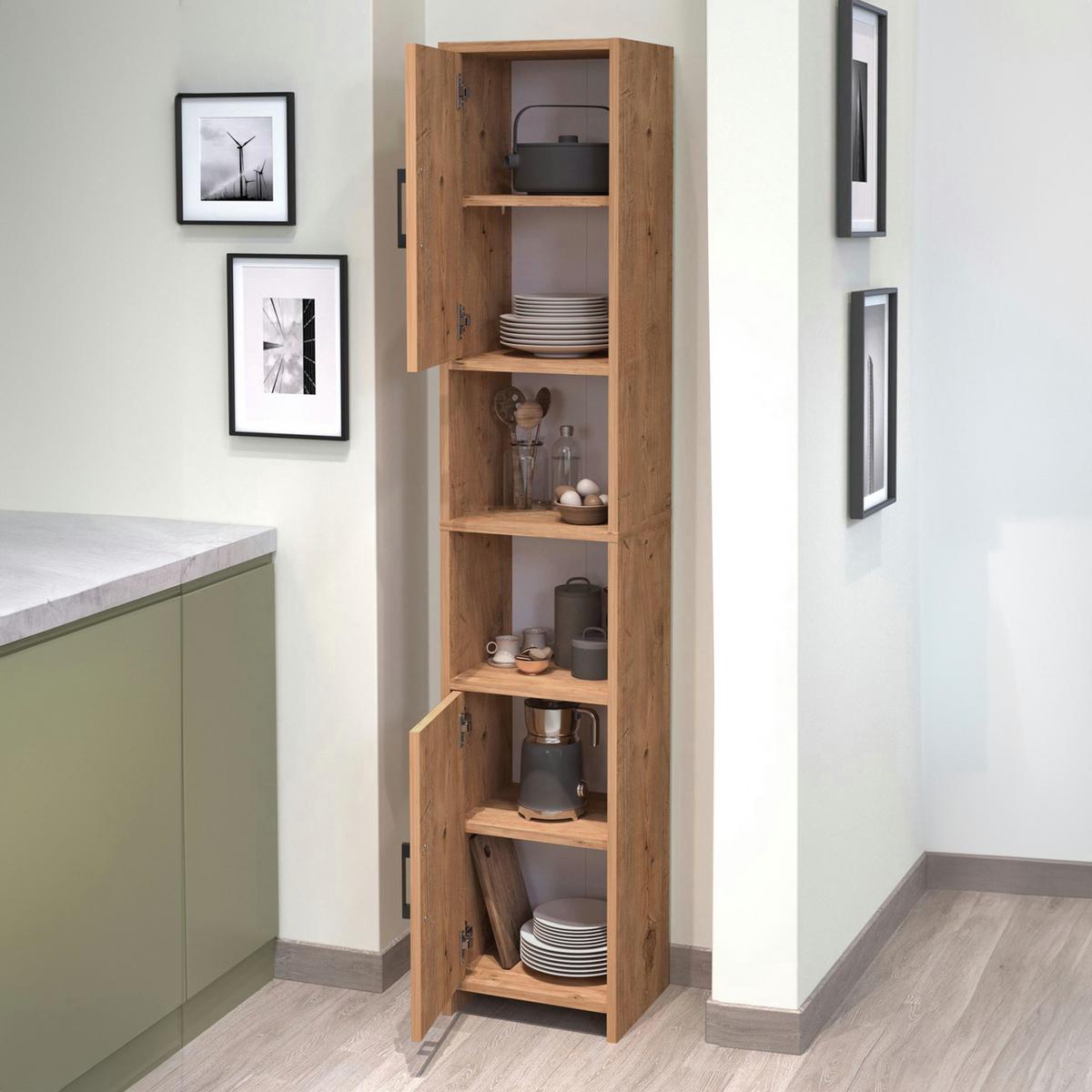 HOCHSCHRANK Rautrina - Eichefarben, Holzwerkstoff (35/180/30cm) - [en.casa]