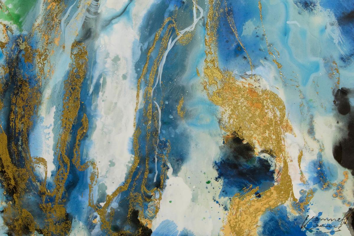 ACRYLBILD HANDGEMALT 60/120 cm - Blau/Weiß, Holz/Textil (60/120cm) - KUNSTLOFT
