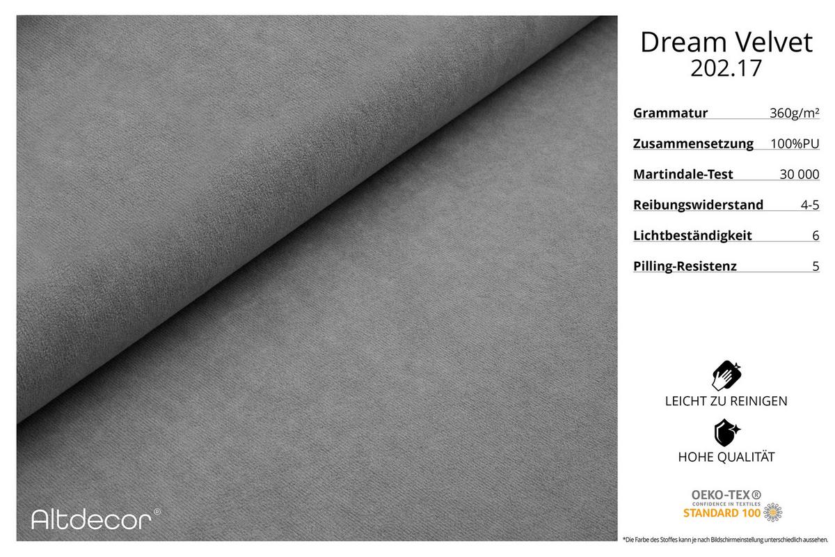 ECKSOFA Ottomane rechts ENIL-L 297x189x68 Hellgrau Velours - Titanfarben, Holzwerkstoff/Kunststoff (189/297cm) - ALTDECOR