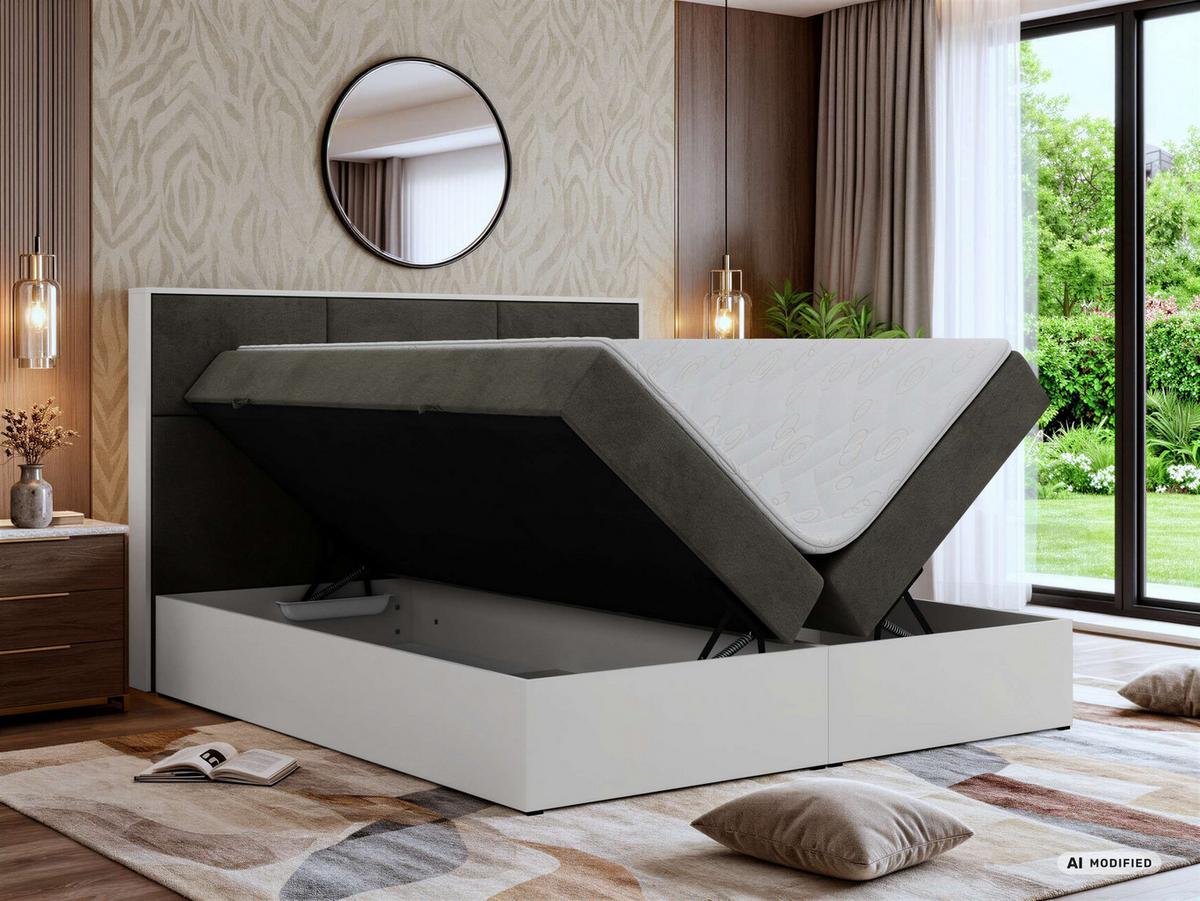BOXBETT DELVIT 140/200 - Dunkelgrau Velvet - Topper Visco - H4 - Dunkelgrau/Anthrazit, Kunststoff/Textil (140/200cm) - MKS
