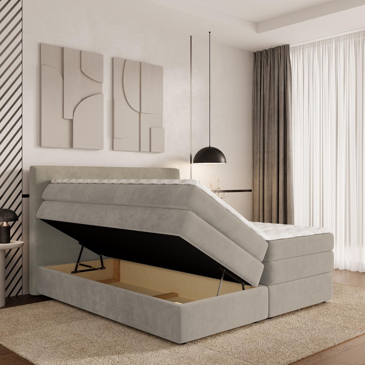 BOXSPRINGBETT MATERN 180x200 cm mit Matratze und Topper - Beige - Beige, Holz (180/200cm) - MASSENO