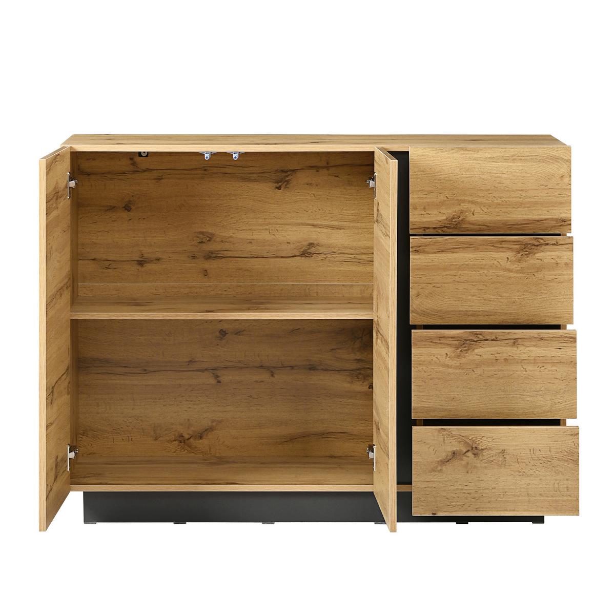 SIDEBOARD 120 cm Naturholz & Schwarz mit 4 Schubladen & 2 Türen im modernen Stil - Naturfarben, Holzwerkstoff (120/90.5/35.5cm) - Urban Meuble