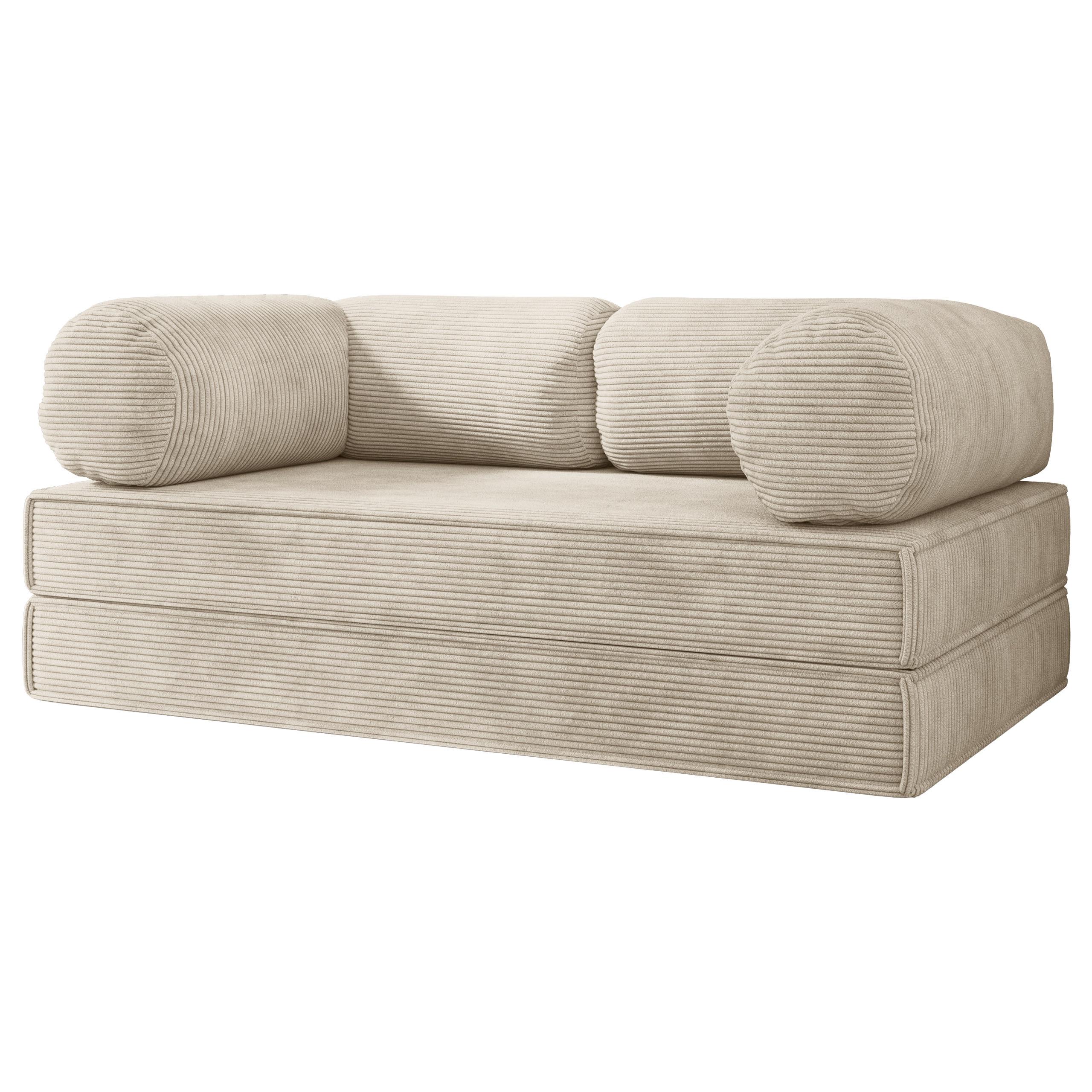 BETTSOFA ALVIO aus Schaumstoff Kordstoff Creme Schlaffunktion - Creme, Textil (170/68/80cm) - MASSENO