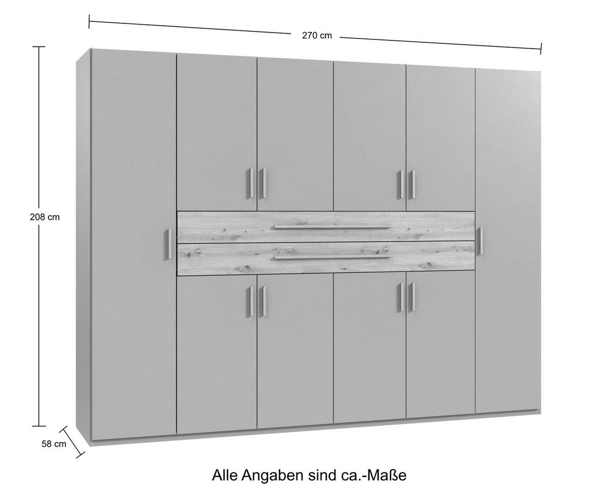DREHTÜRENSCHRANK B270/H208/T58 cm Sandgrau, Kleiderschrank mit 2 großen Schubkästen & Griffen in Eiche Artisan Dekor / 22641 - Sandfarben/Eiche Artisan, Holzwerkstoff/Kunststoff (270/208/58cm) - luma-home