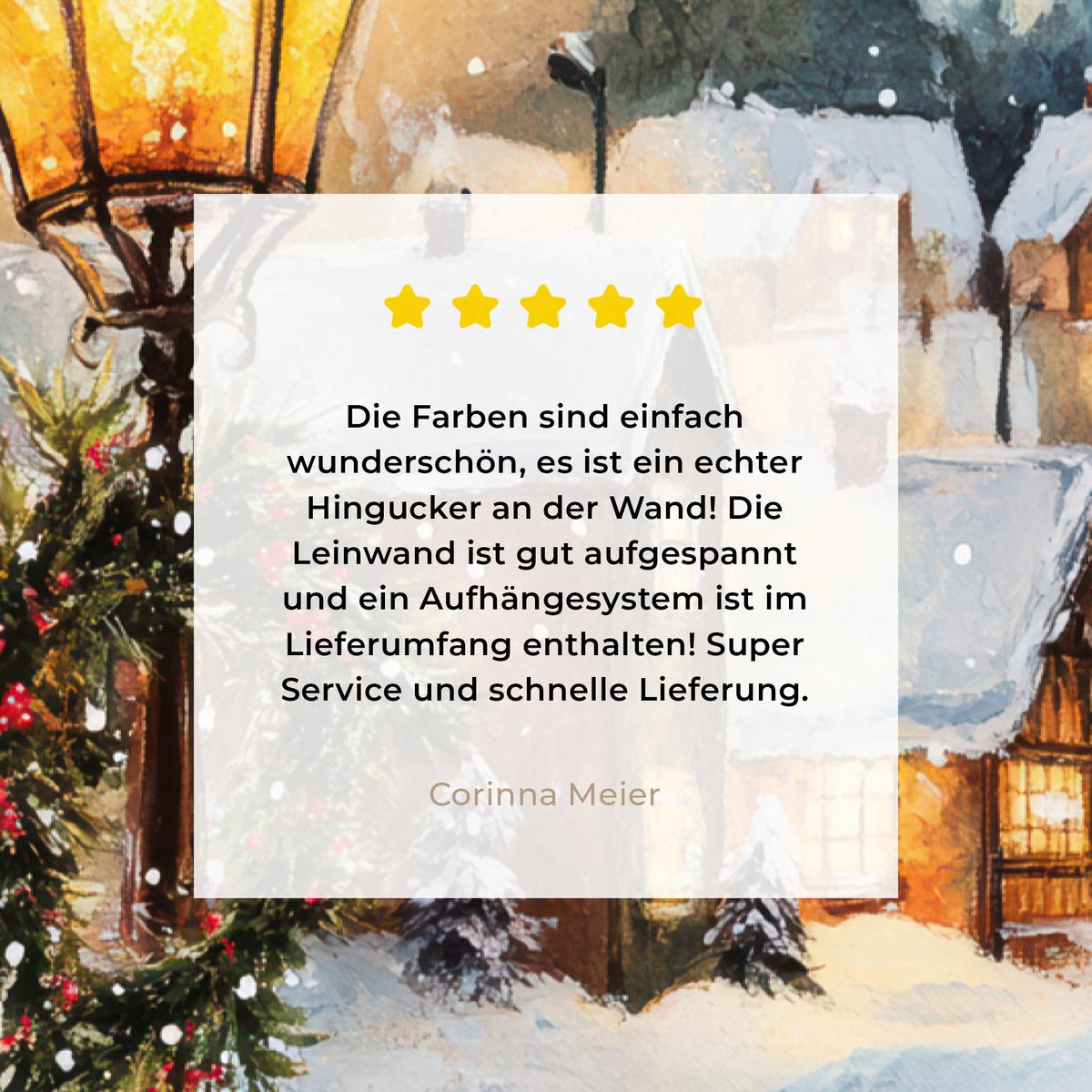LEINWANDBILD Weihnachtsdorf - Häuser - Schnee - Weihnachten Wanddeko Schlafzimmer 60x90 cm - Sandfarben, Textil (60/90cm) - MuchoWow