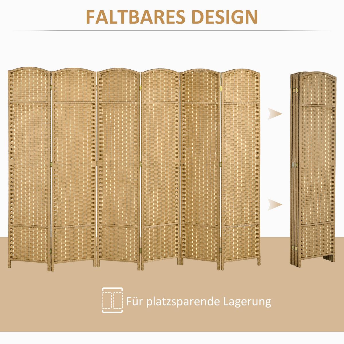 PARAVENT 6-teilig 240 x 170 cm Raumteiler Trennwand aus Kiefernholz Natur - Naturfarben, Holzwerkstoff (1.6/170/1.6cm) - HOMCOM