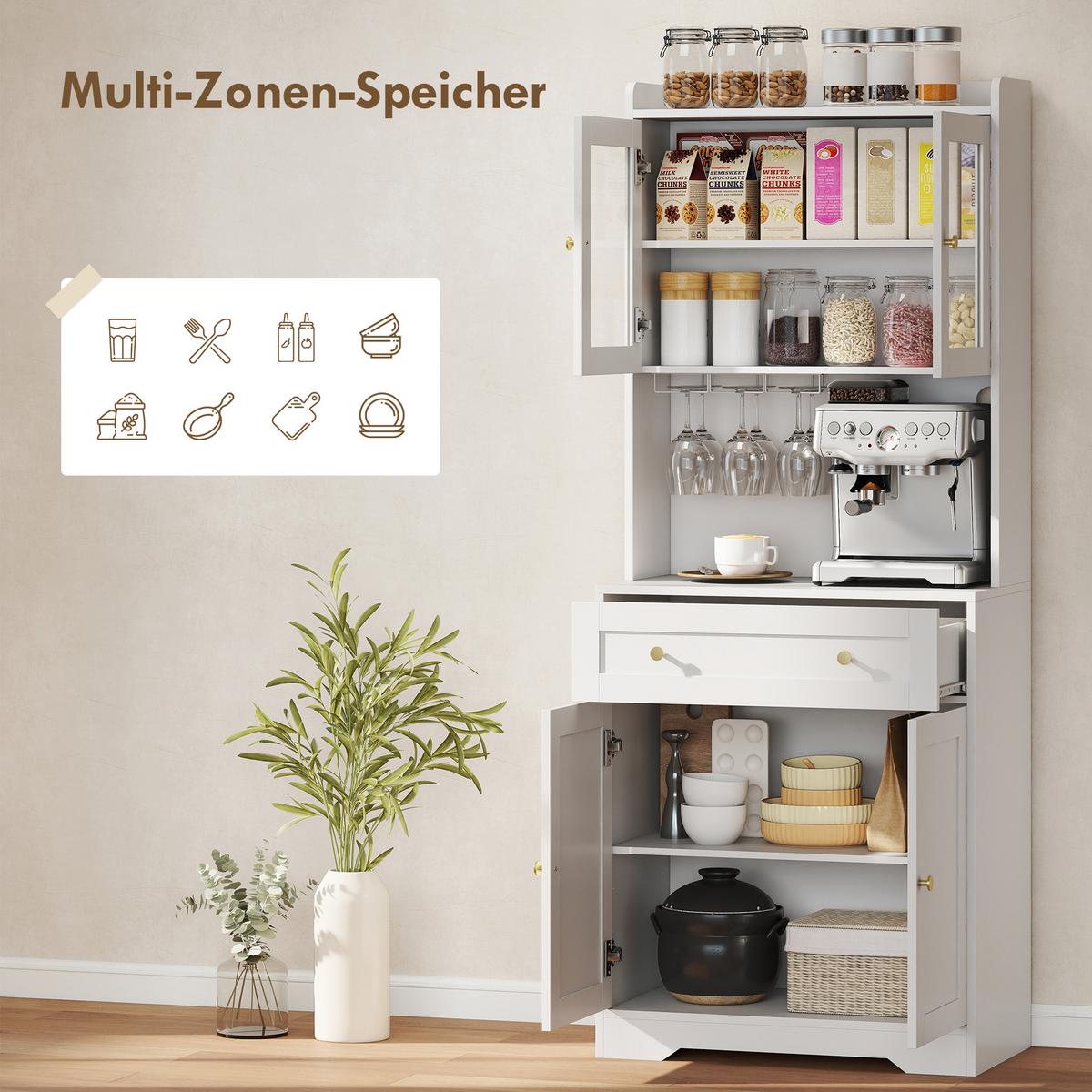 KÜCHENSCHRANK MDF Glas Weiß - Goldfarben/Weiß, Holzwerkstoff/Metall (38/170/68cm) - HOMCOM