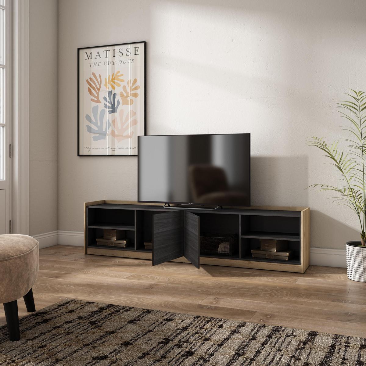 LOWBOARD, 207x37x50cm, Für TV-Geräte bis zu 80", Fernsehtisch, Schwarz Eiche - Schwarz, Holzwerkstoff (207/50/37cm) - Skraut Home