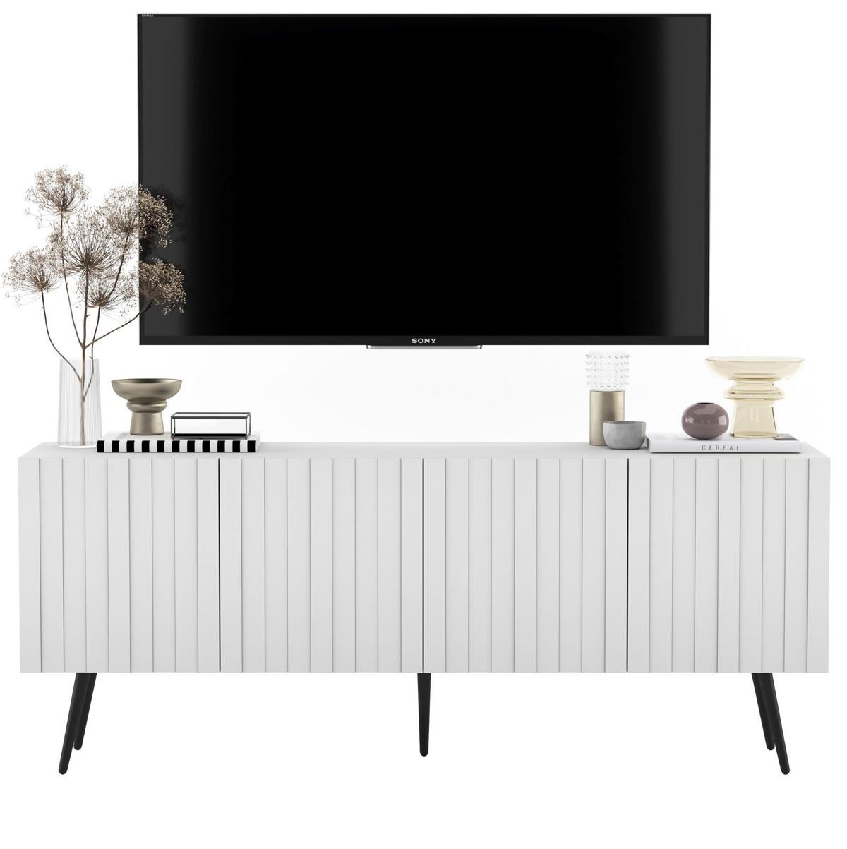 TV-SCHRANK Elpis Weiß Matt mit goldenen Metallbeine Glamour 150 cm - Goldfarben/Weiß, Holzwerkstoff/Metall (150/60.5/36.5cm) - Meble Lindner
