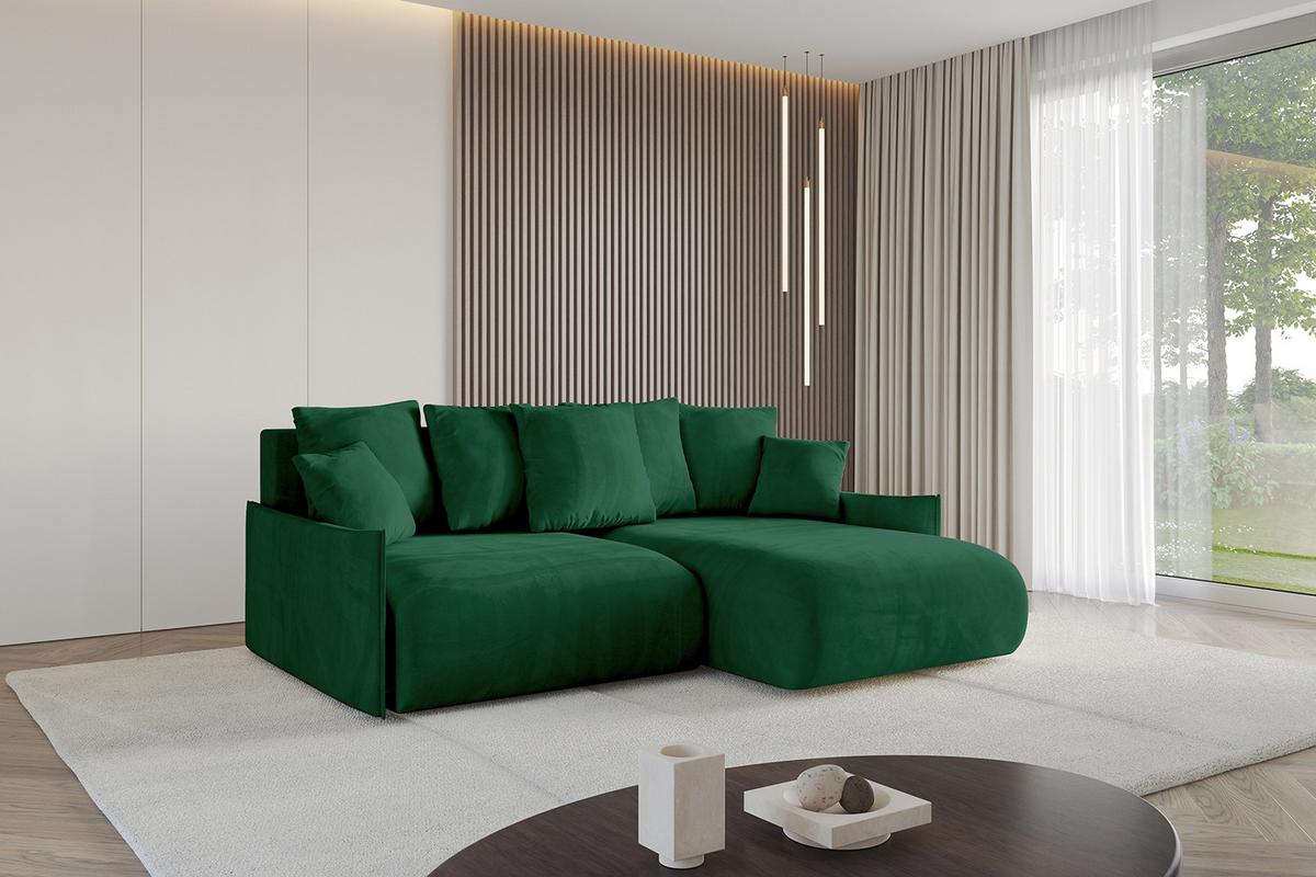 ECKSOFA Ottomane rechts ONESK-L-v1 216x177x72 Grün Velours - Grün, Holzwerkstoff/Kunststoff (177/216cm) - ALTDECOR