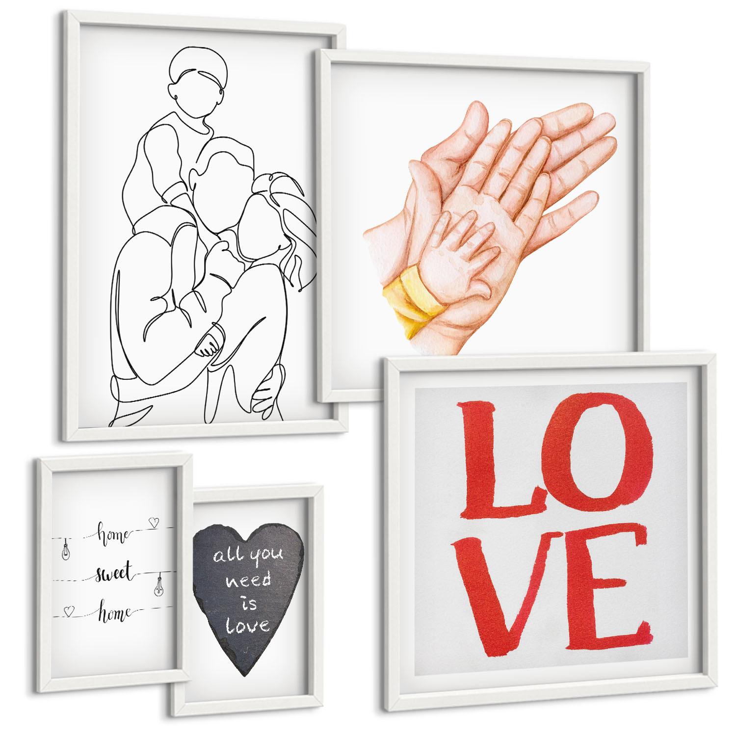 BILDER SET 5er Set - 50x50 cm & 20x30 cm & 40x60 cm Weißer Rahmen - Weltraum-Astronauten-Sterne - Weiß, Kunststoff (40/60cm) - TULUP