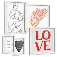 BILDER SET 5er Set - 50x50 cm & 20x30 cm & 40x60 cm Weißer Rahmen - Weltraum-Astronauten-Sterne - Weiß, Kunststoff (40/60cm) - TULUP