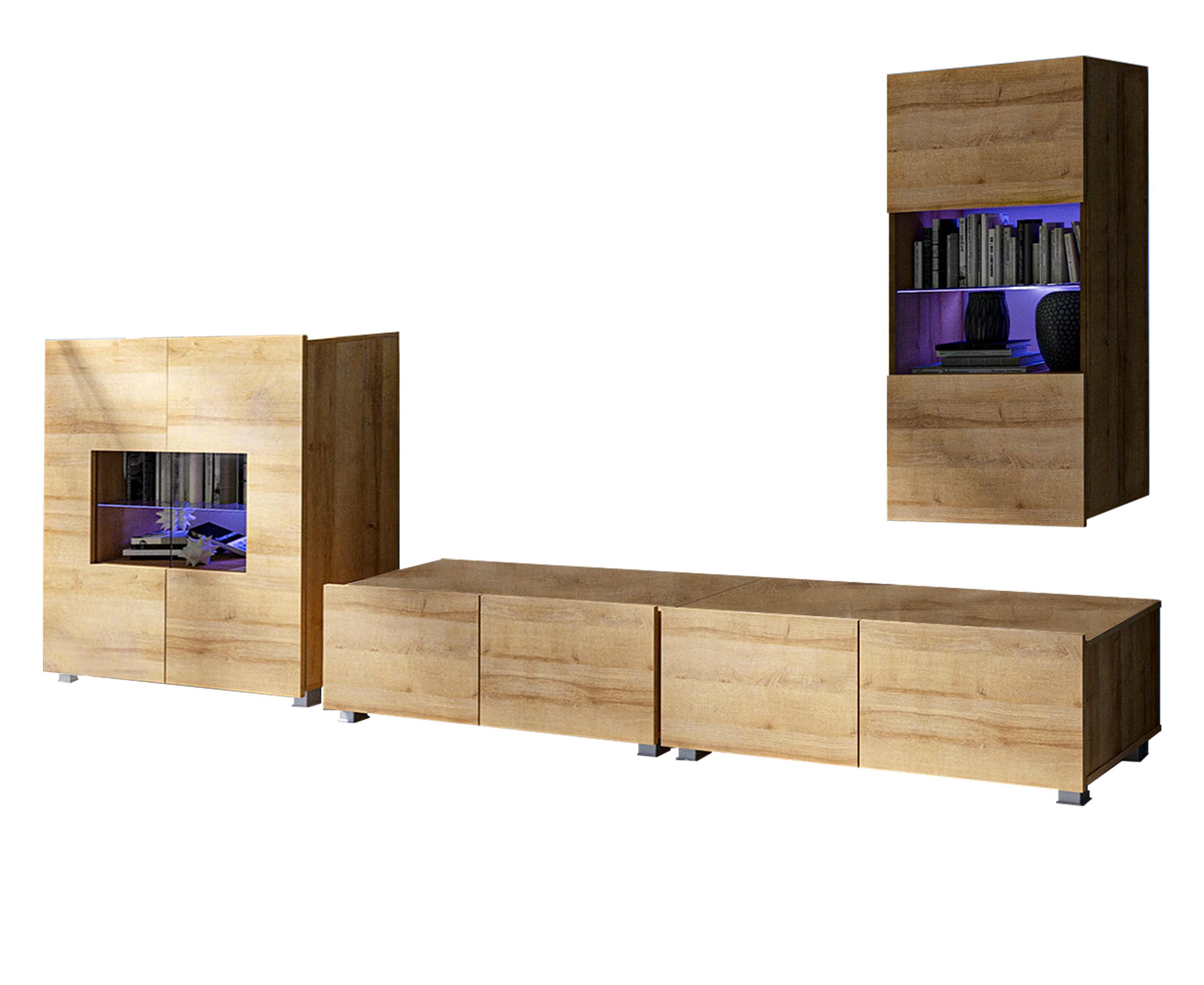 WOHNWAND Kossana 17 Modern Goldene Eiche 300/155/43 cm Stauraumwunder - Hellbraun, Holzwerkstoff/Kunststoff (300/155/43cm) - AX Living