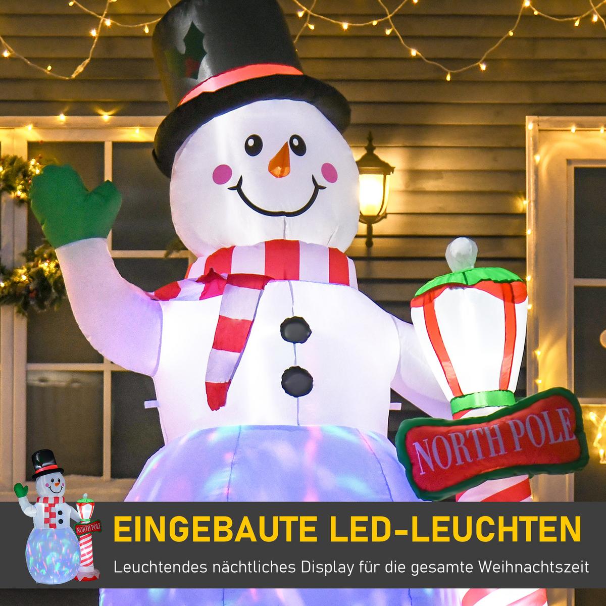 AUFBLASBAR Weihnachtsdeko 2,4 m Schneemann mit LED-Beleuchtung Gartendeko - Weiß, Kunststoff (103/240/164cm) - HOMCOM