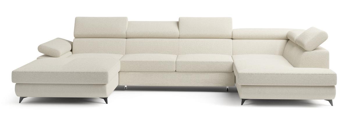 WOHNLANDSCHAFT RUBANO R-S Creme Boucle-Stoff mit Schlaffunktion - Creme, Holz (339/89/190cm) - MASSENO