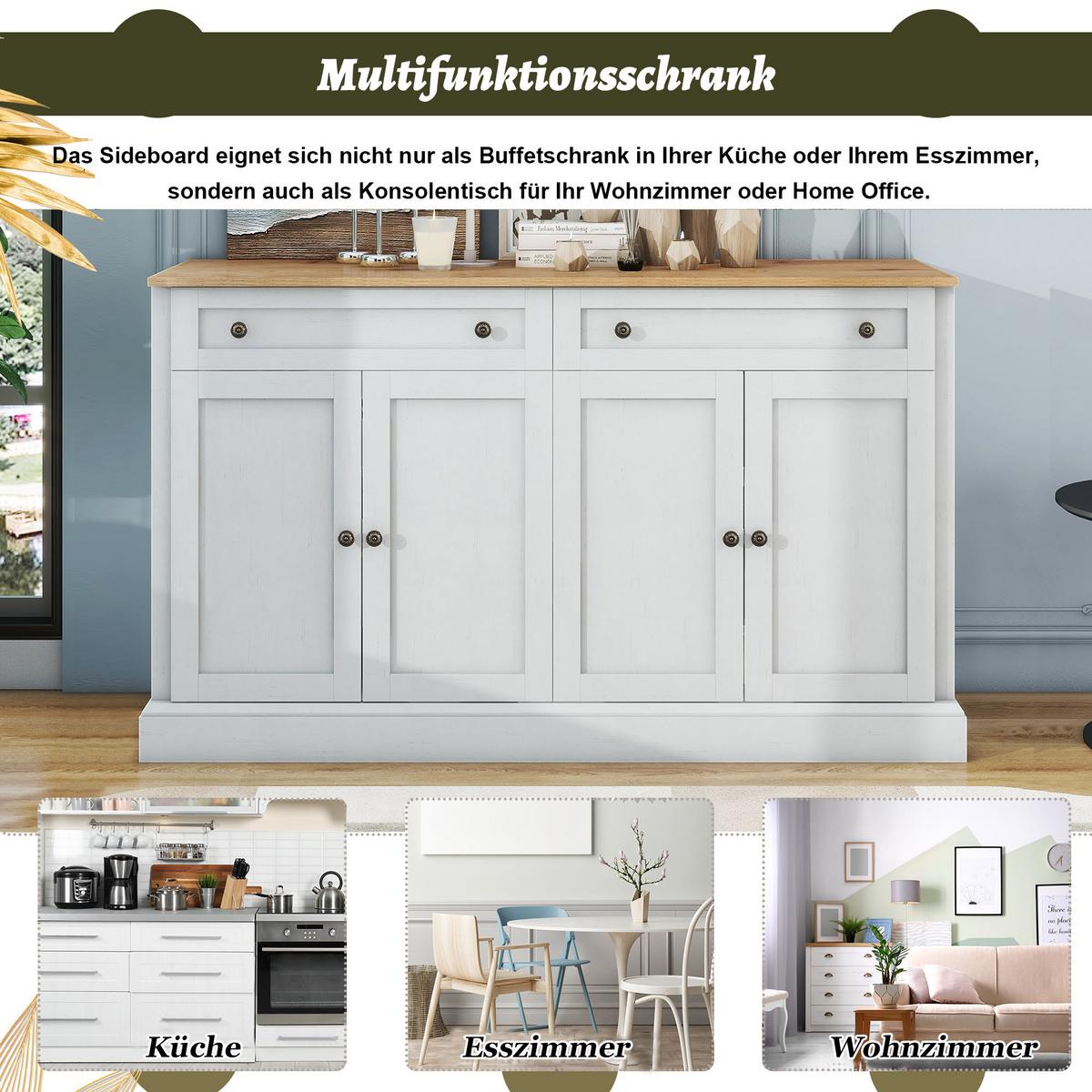 SIDEBOARD 150 cm in Antik Weiß & Natur - Weiß/Naturfarben, Holzwerkstoff (150/86/40cm) - Urban Meuble